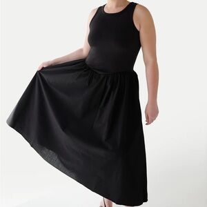 OAK + FORT Poplin Rib-Knit Waist Midi Dress